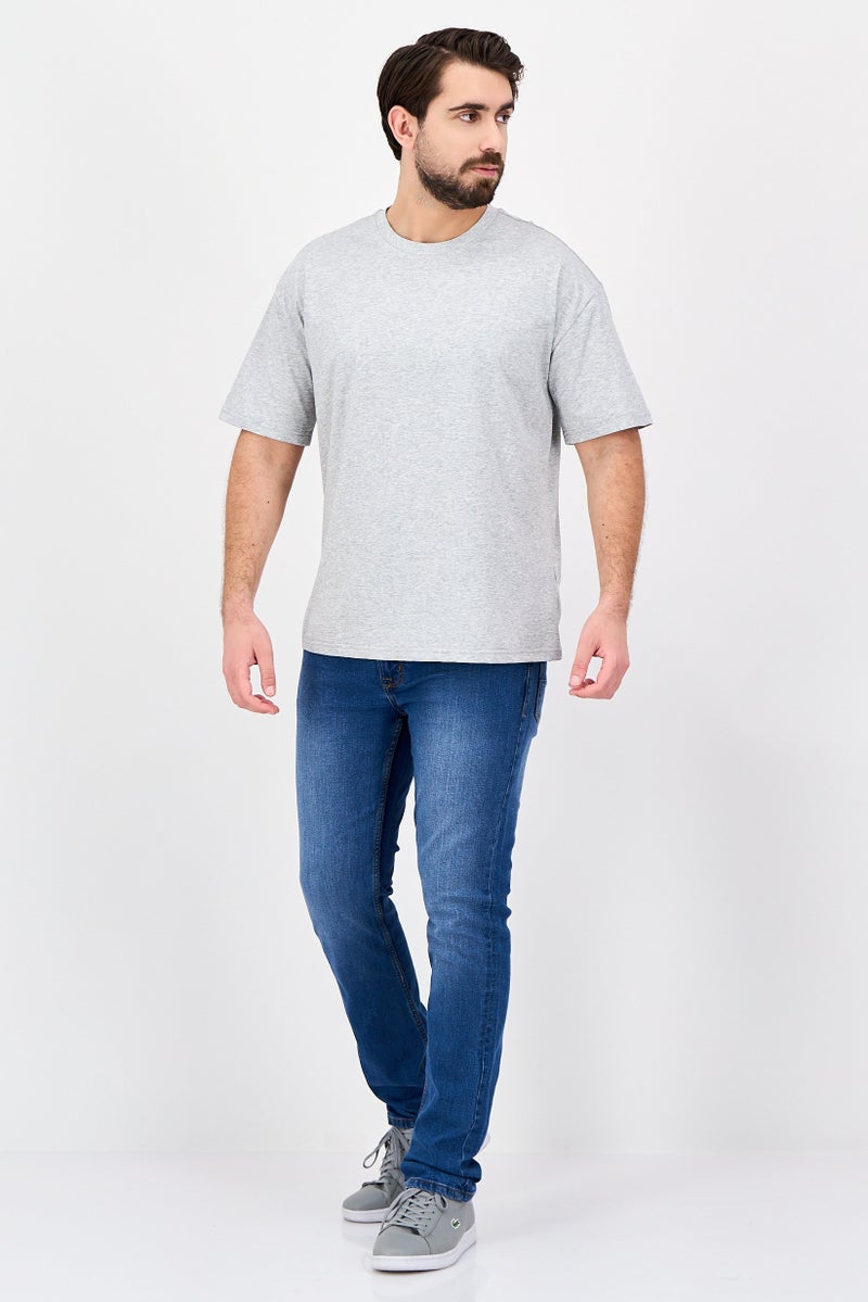 Fudo Men Crew Neck Heather Short Sleeve T-Shirt, Grey - Image 3